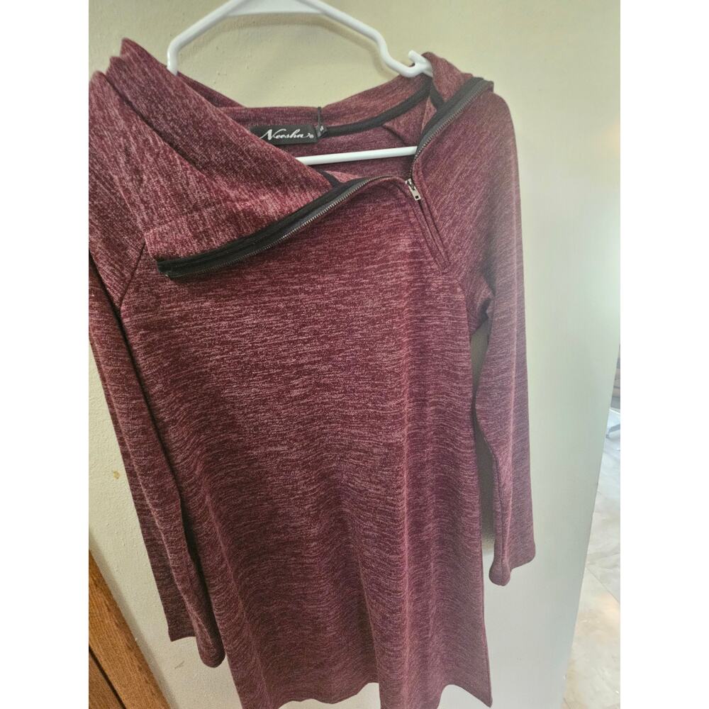 Neesha Heathered Burgundy Cowl Neck Zip  Dress Medium - Picture 2 of 6